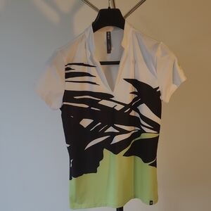 Lija Black and White Graphic Polo Golf Shirt